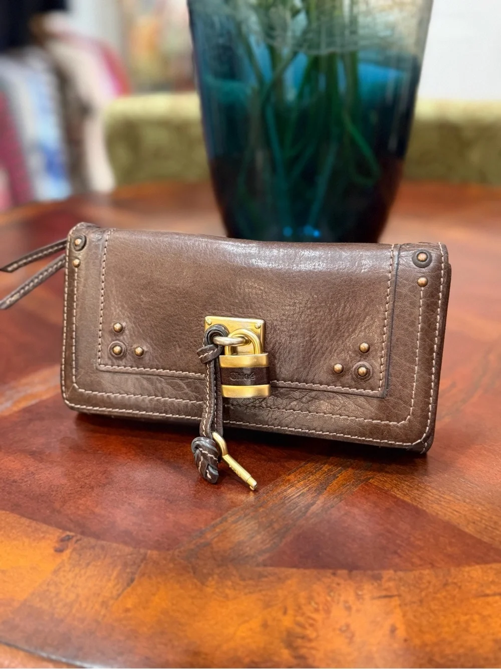Authentic Chloe Paddington Long Wallet — Brown Leather — Lock Charm